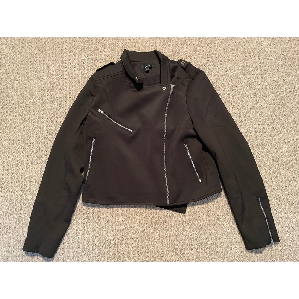 Lulus Black Scuba Moto Jacket Asymmetrical Zip Biker Coat Large